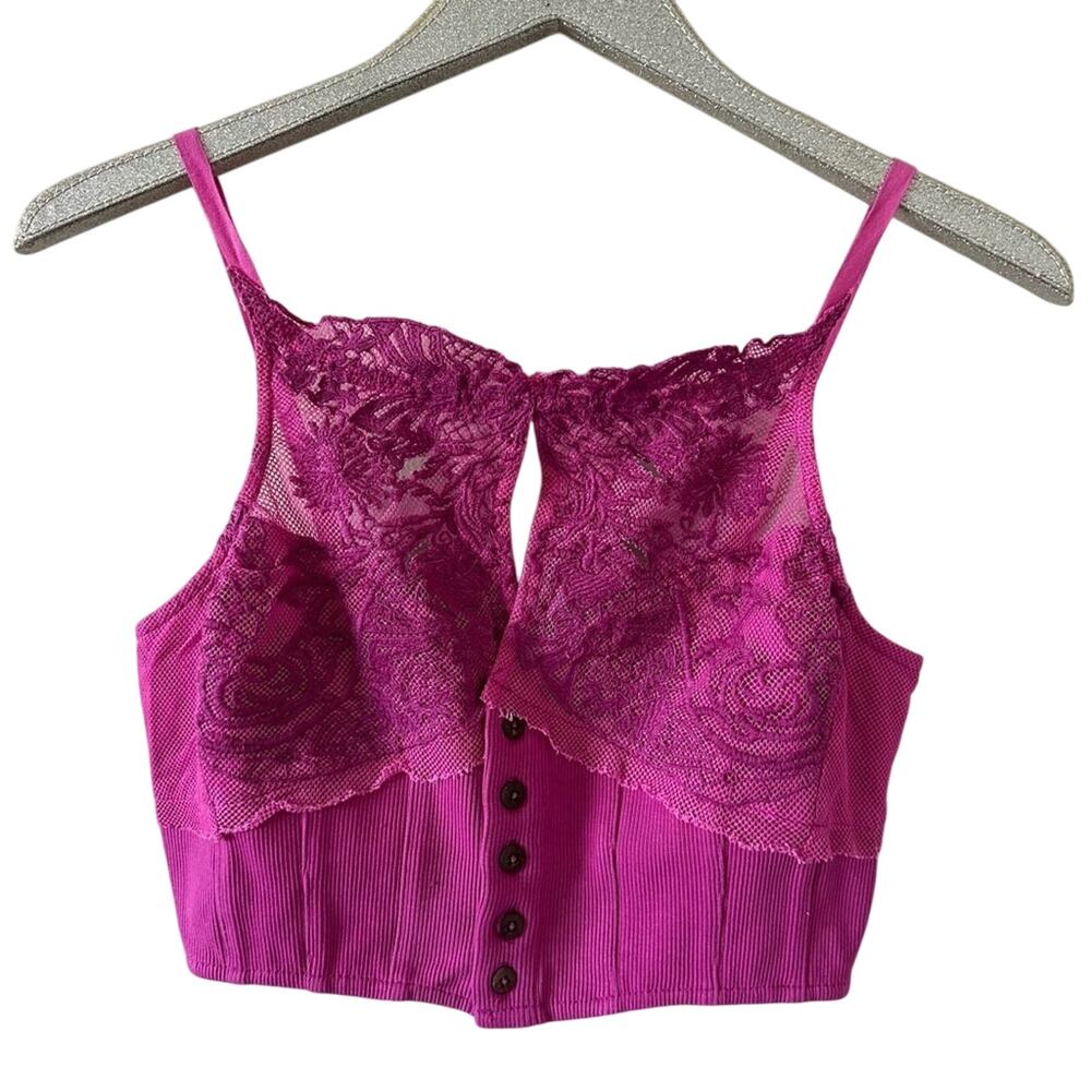 Free People Have My Heart Crop Cotton Camisole in Raspberry Sherbet NEW - Picture 2 of 11